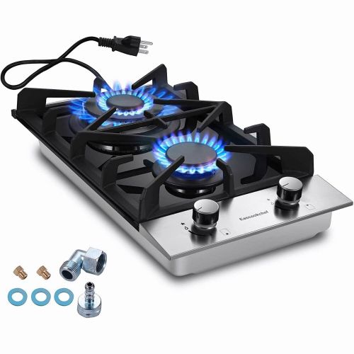 Kitchen Gas Cooktop 2 Dual Burners Tempered Glass Countertop Drop-in Gas Hob - 12 inch Kitchen Gas Cooktop 2 Dual Burners Tempered Glass Countertop Drop-in Gas Hob - 12 inch