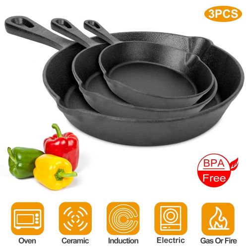 3Pcs Pre-Seasoned Cast Iron Skillet Set 6/8/10in Non-Stick Oven Safe Cookware Heat-Resistant Frying Pan - Black 3Pcs Pre-Seasoned Cast Iron Skillet Set 6/8/10in Non-Stick Oven Safe Cookware Heat-Resistant Frying Pan - Black